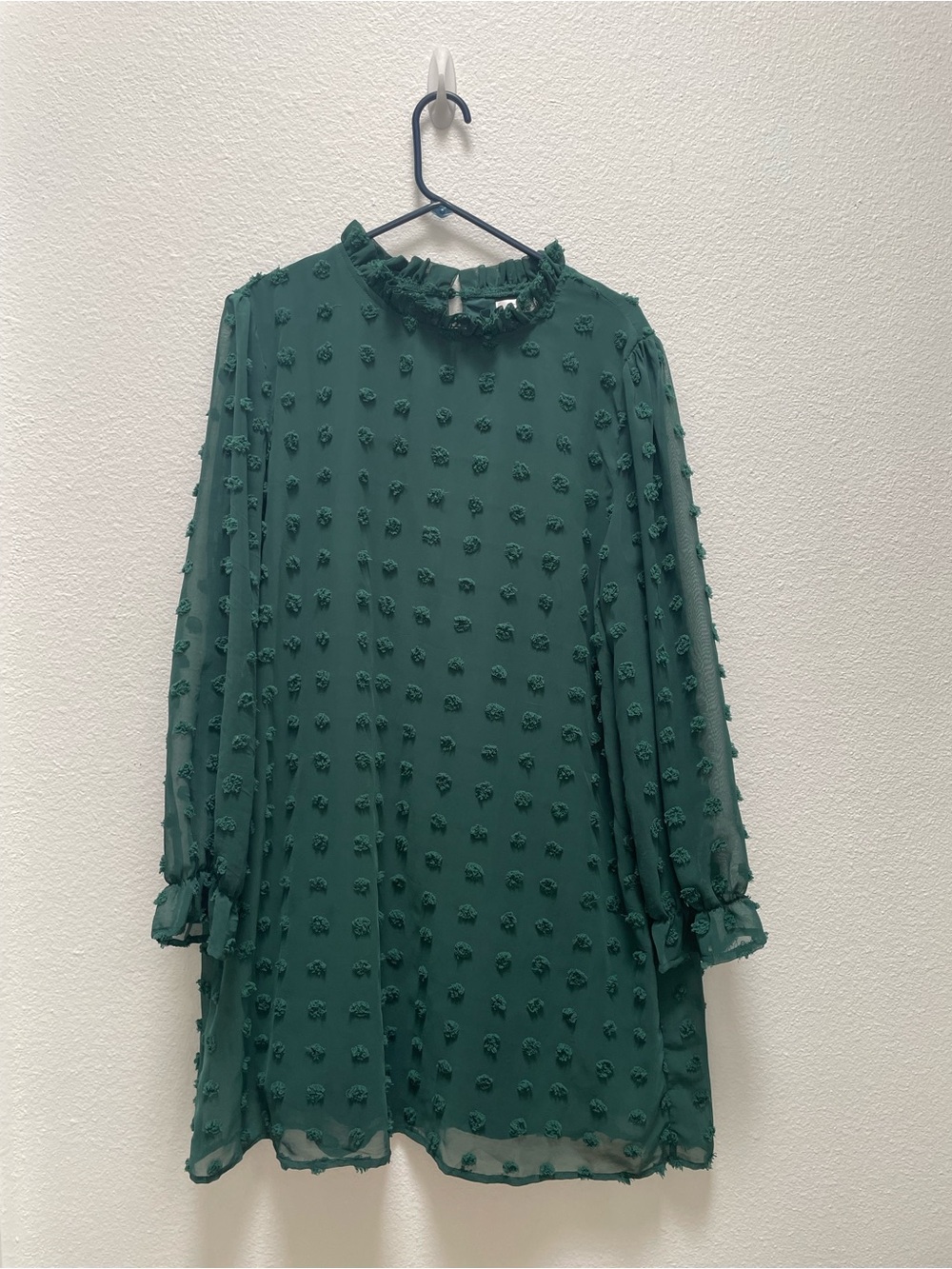 Women’s Textured Green Ruffle-Neck Dress